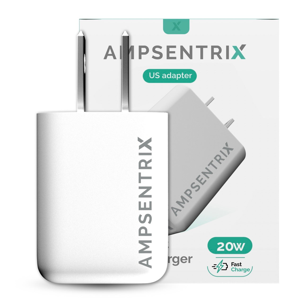 Wall Power Adapter - AmpSentrix 20W Dual Port Adapter - USB-A + USB-C